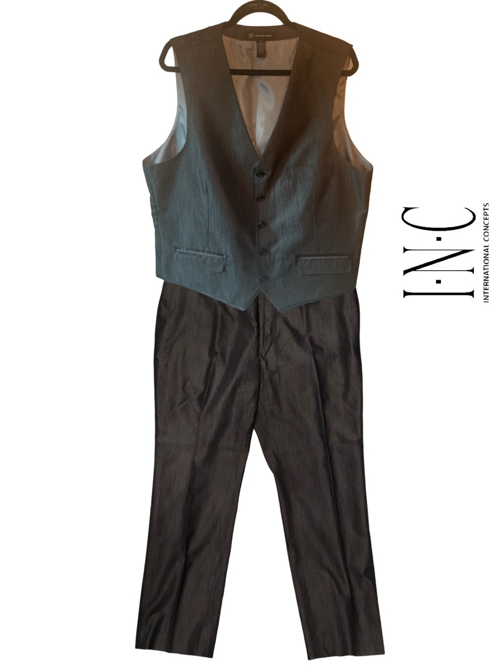 INC International‎ Concepts Matching Vest + Pants/Charcoal Grey/Black Highlights